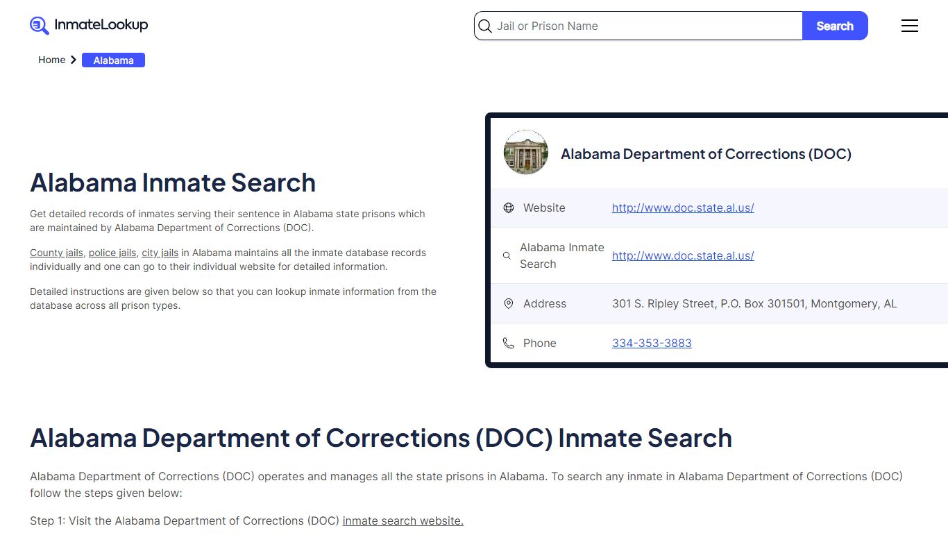 Alabama Inmate Search | Alabama Department of Corrections (DOC)